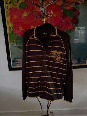 Rip Curl Brown Zip-Up Sweater Jacket with Yellow Stripes